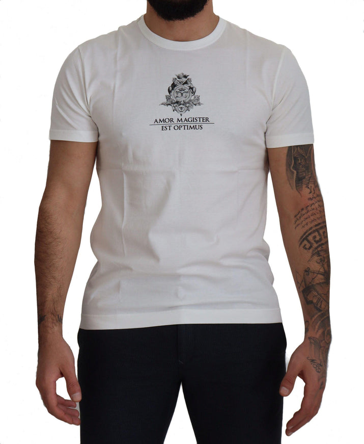 Dolce & Gabbana White Logo Cotton Amor Magister T-shirt - Ellie Belle