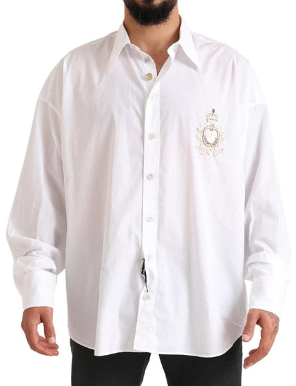 Dolce & Gabbana White Logo Cotton Casual Long Sleeves Shirt - Ellie Belle