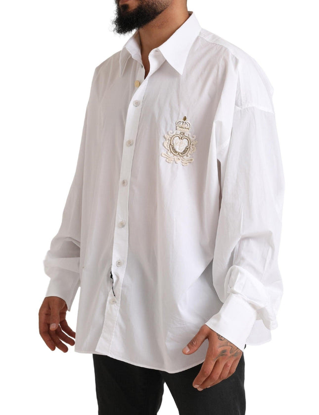 Dolce & Gabbana White Logo Cotton Casual Long Sleeves Shirt - Ellie Belle