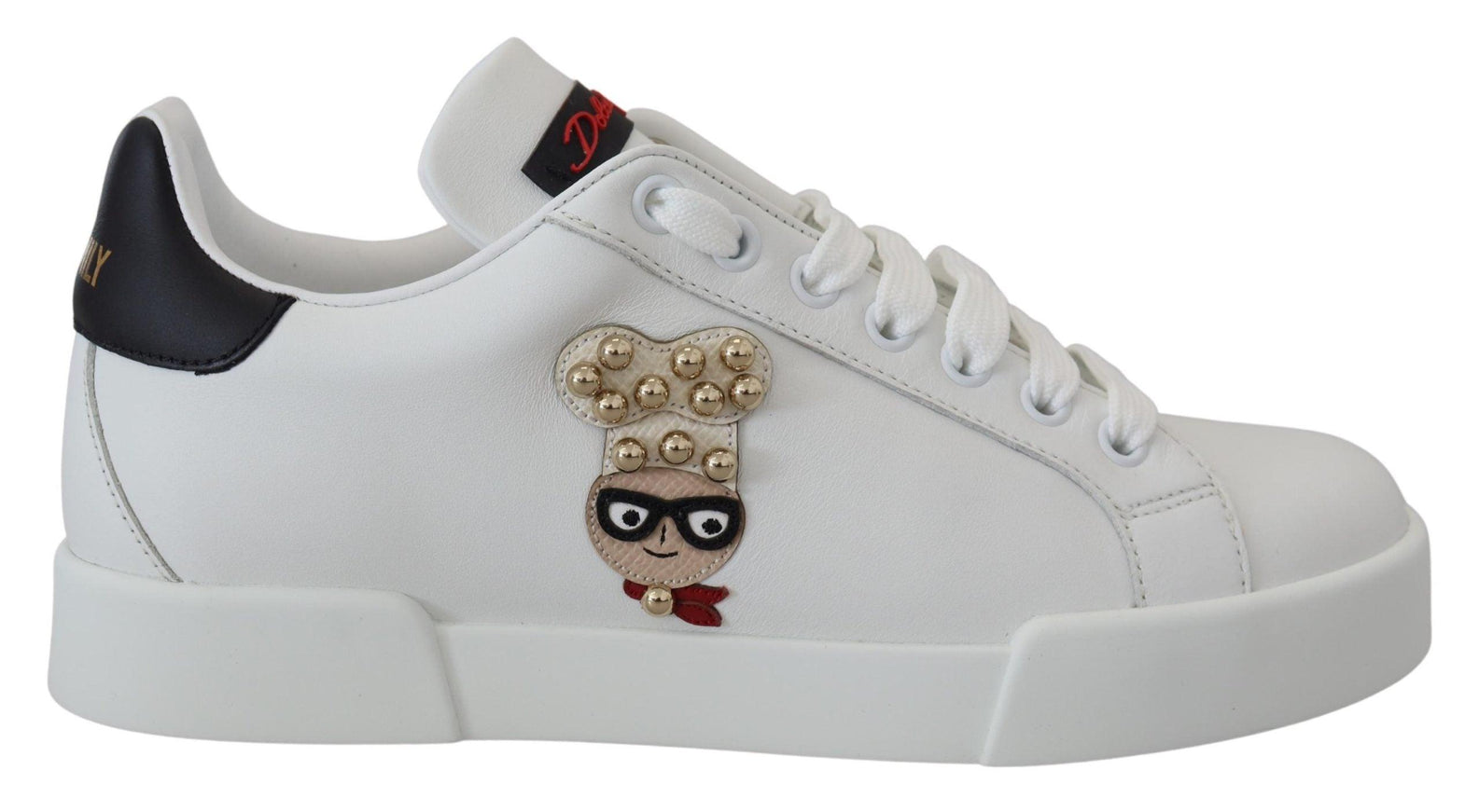 Dolce & Gabbana White Logo Patch Embellished Sneakers Shoes - Ellie Belle