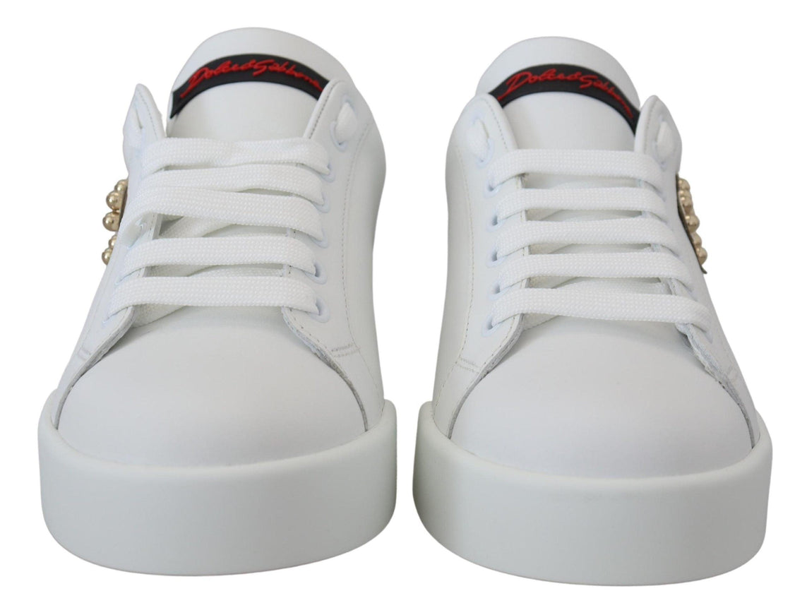 Dolce & Gabbana White Logo Patch Embellished Sneakers Shoes - Ellie Belle