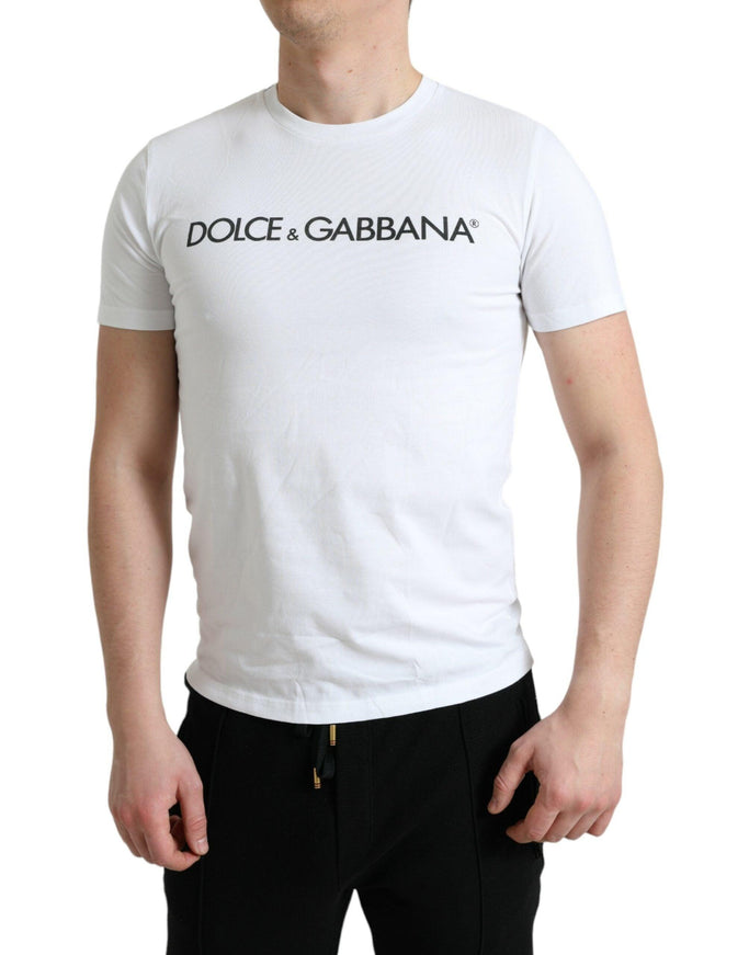 Dolce & Gabbana White Logo Print Cotton Round Neck T-shirt - Ellie Belle