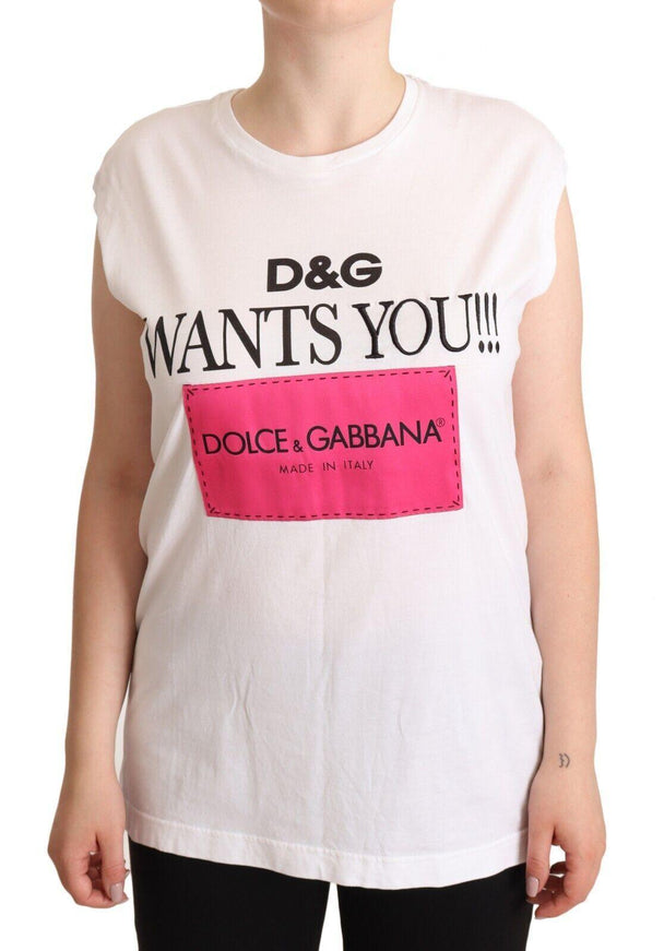 Dolce & Gabbana White Logo Print Cotton Sleeveless Tank T-Shirt - Ellie Belle