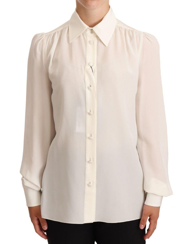 Dolce & Gabbana White Long Sleeve Polo Shirt Top Blouse - Ellie Belle