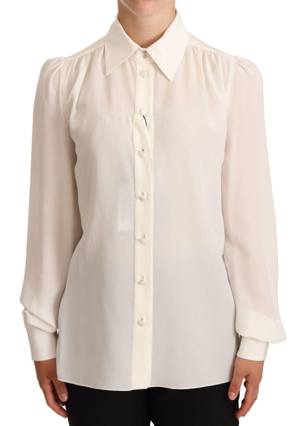 Dolce & Gabbana White Long Sleeve Polo Shirt Top Blouse - Ellie Belle