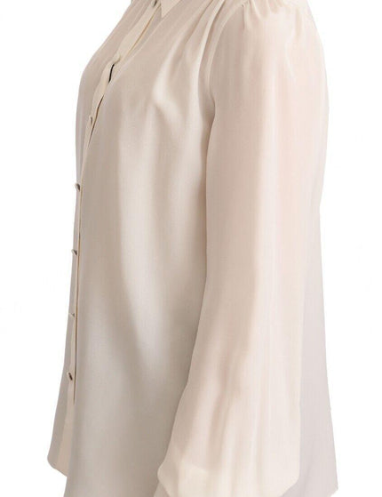 Dolce & Gabbana White Long Sleeve Polo Shirt Top Blouse - Ellie Belle