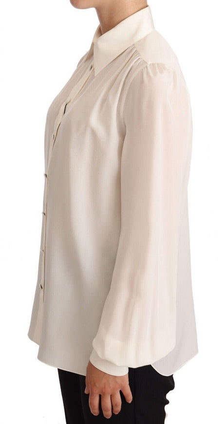 Dolce & Gabbana White Long Sleeve Polo Shirt Top Blouse - Ellie Belle