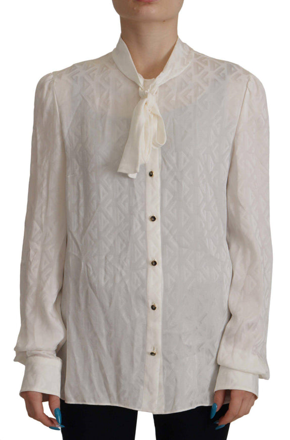 Dolce & Gabbana White Long Sleeves Ascot Collar Blouse - Ellie Belle