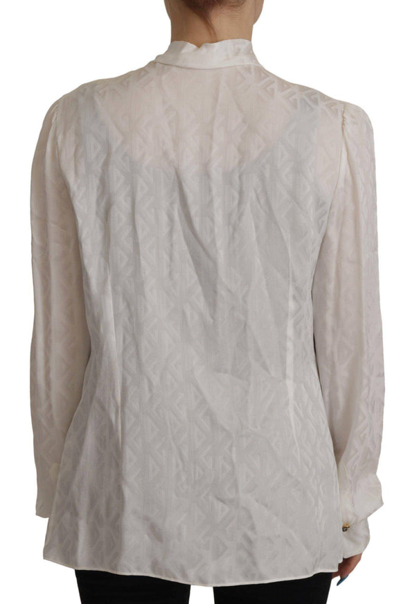 Dolce & Gabbana White Long Sleeves Ascot Collar Blouse - Ellie Belle