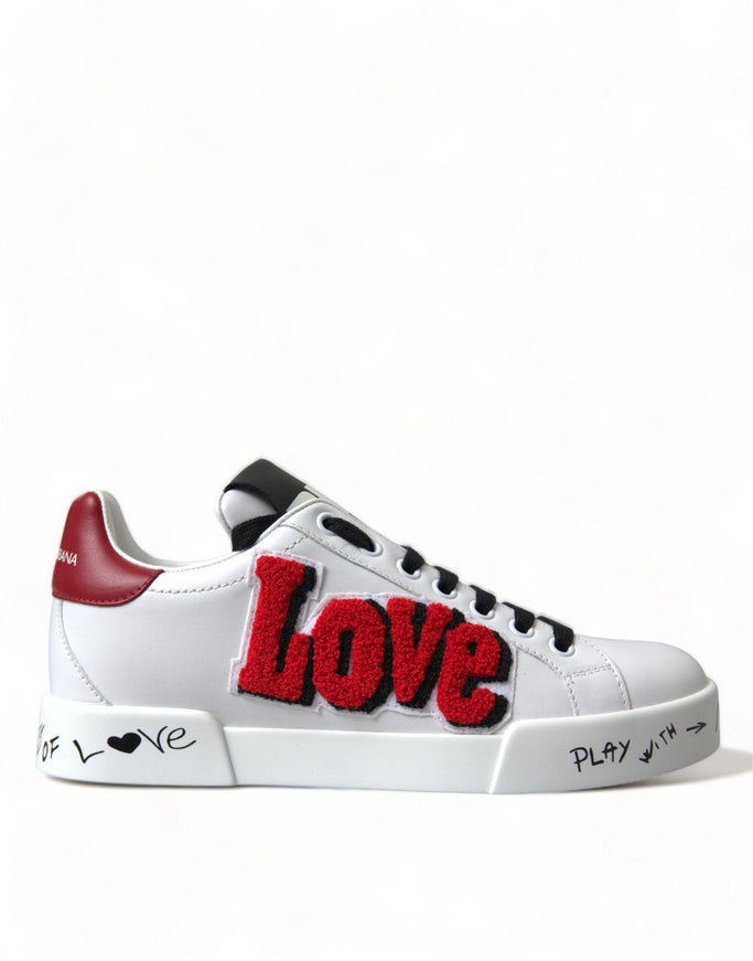 Dolce & Gabbana White Love Patch Portofino Classic Sneakers Shoes - Ellie Belle