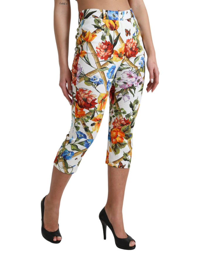 Dolce & Gabbana White Majolica Print High Waist Cropped Pants - Ellie Belle