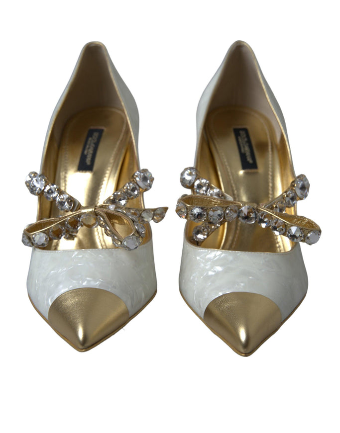 Dolce & Gabbana White Mary Jane Crystal Pearl Pumps Shoes - Ellie Belle