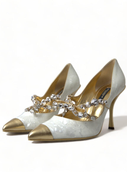 Dolce & Gabbana White Mary Jane Crystal Pearl Pumps Shoes - Ellie Belle