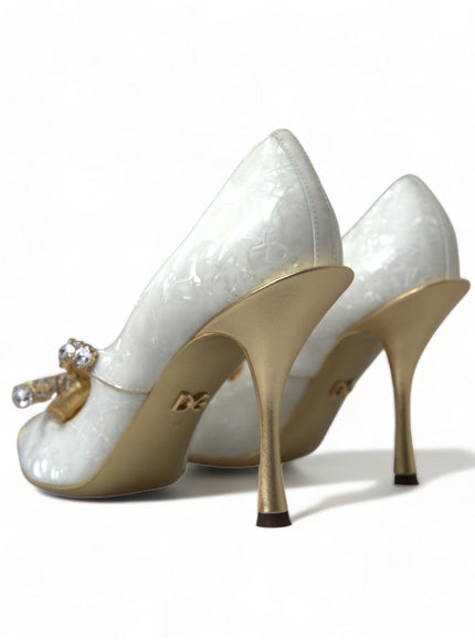 Dolce & Gabbana White Mary Jane Crystal Pearl Pumps Shoes - Ellie Belle