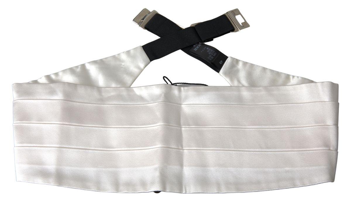 Dolce & Gabbana White Men Wide Waist Silk Belt Cummerbund - Ellie Belle