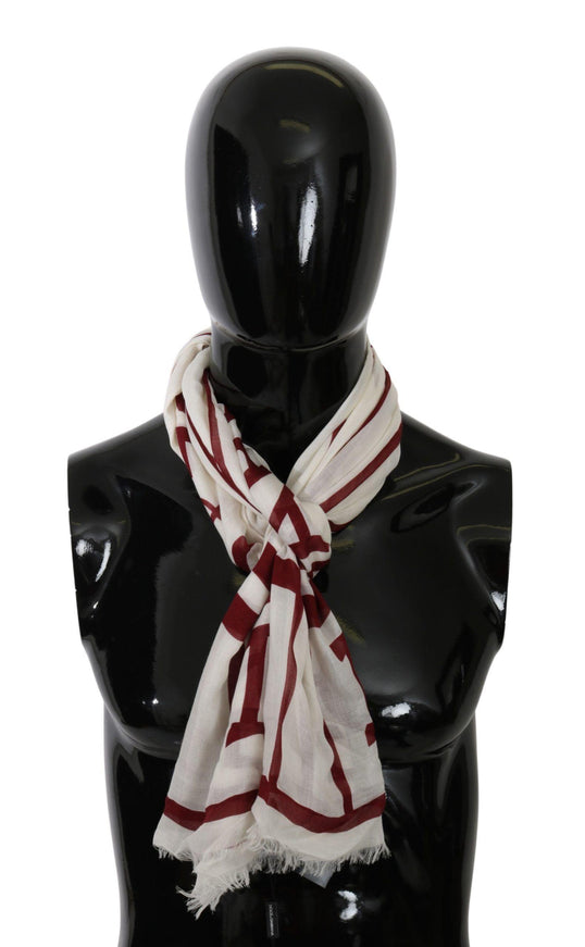 Dolce & Gabbana White Modal Red Printed Wrap Shawl Scarf - Ellie Belle