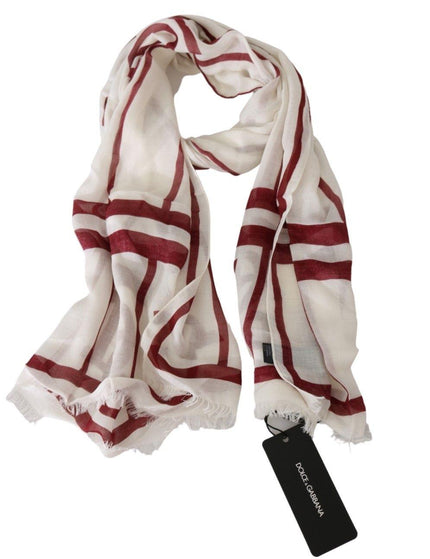 Dolce & Gabbana White Modal Red Printed Wrap Shawl Scarf - Ellie Belle