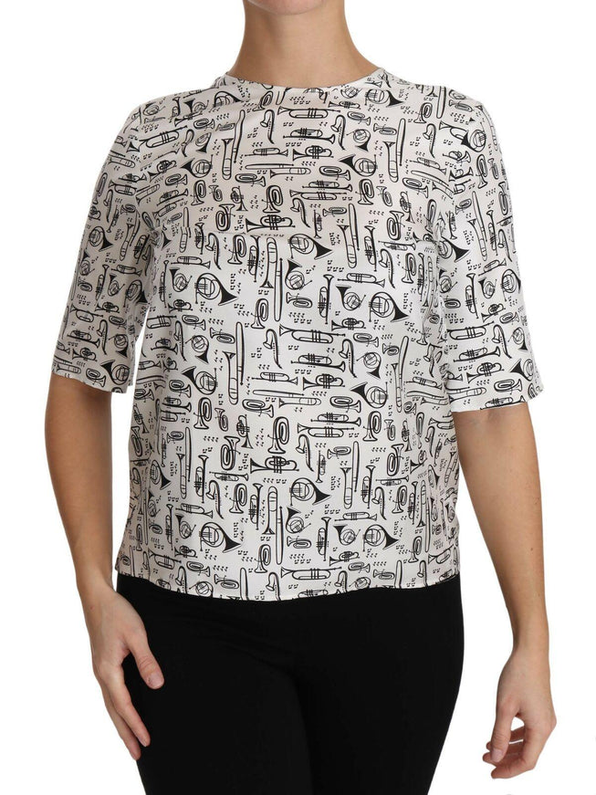 Dolce & Gabbana White Musical Instruments Print Blouse - Ellie Belle