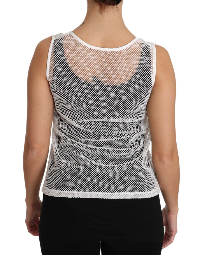 Dolce & Gabbana White Net Transparent Sleeveless Tank Top