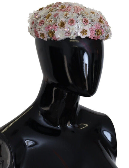 Dolce & Gabbana White Nylon Floral Embellished Hat - Ellie Belle