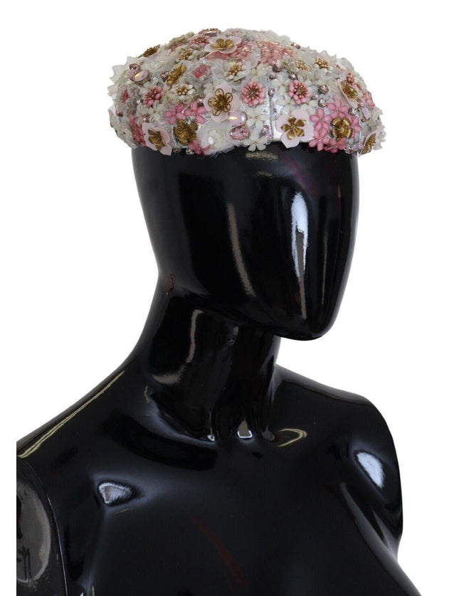 Dolce & Gabbana White Nylon Floral Embellished Hat - Ellie Belle