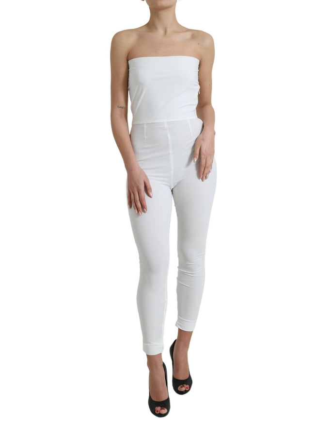 Dolce & Gabbana White Nylon Strapless Bodycon Jumpsuit - Ellie Belle