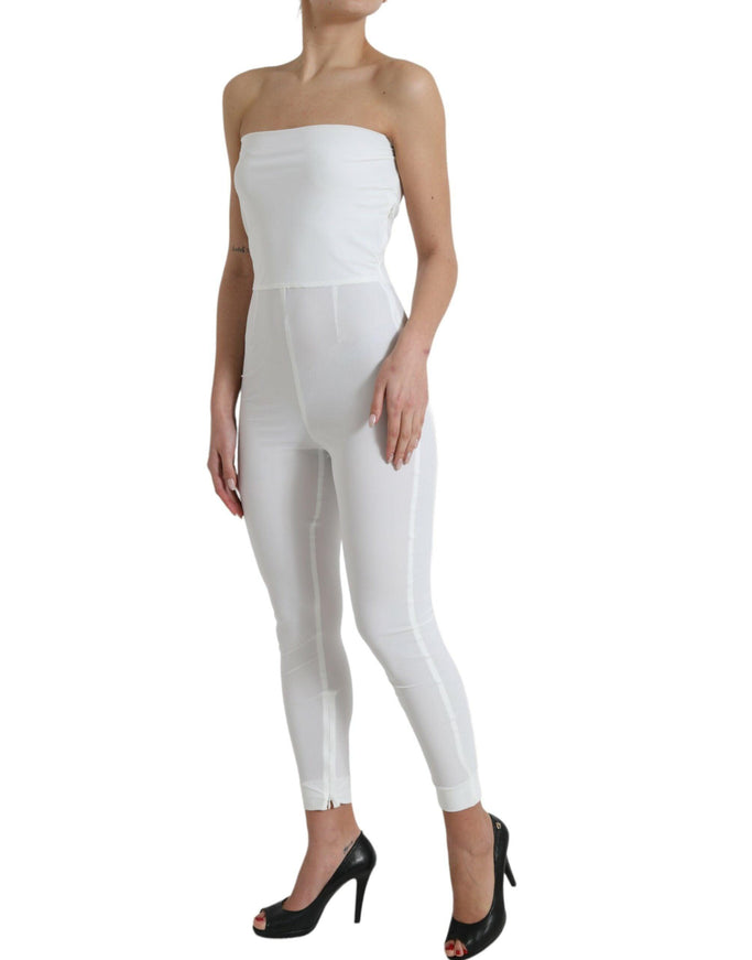 Dolce & Gabbana White Nylon Strapless Bodycon Jumpsuit - Ellie Belle