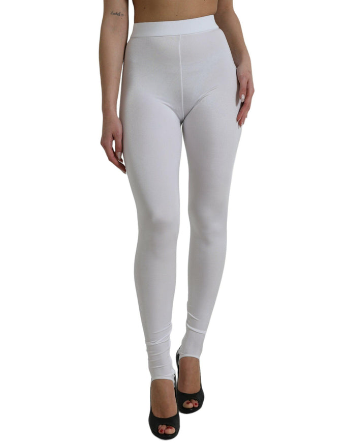 Dolce & Gabbana White Nylon Stretch Slim Leggings Pants - Ellie Belle