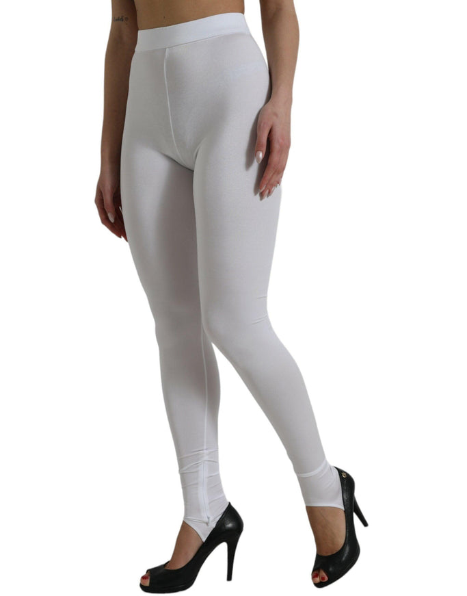 Dolce & Gabbana White Nylon Stretch Slim Leggings Pants - Ellie Belle