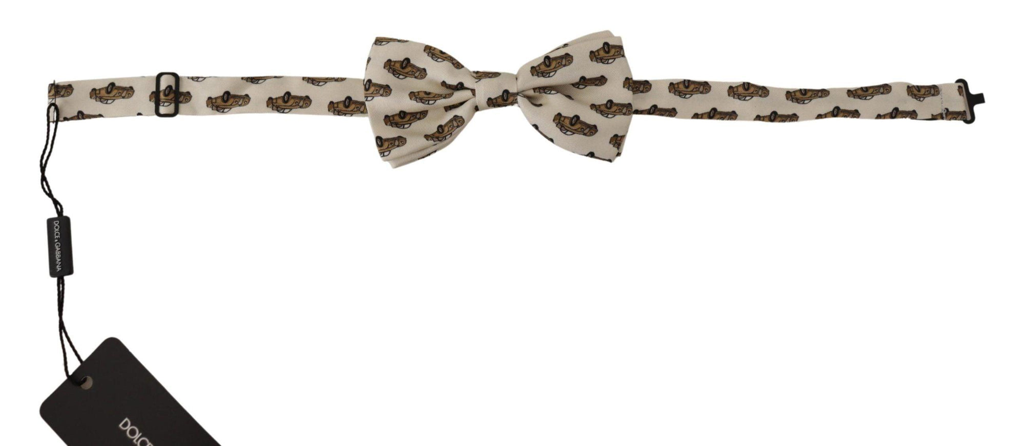 Dolce & Gabbana White Orange Car print Adjustable Neck Papillon Bow Tie - Ellie Belle