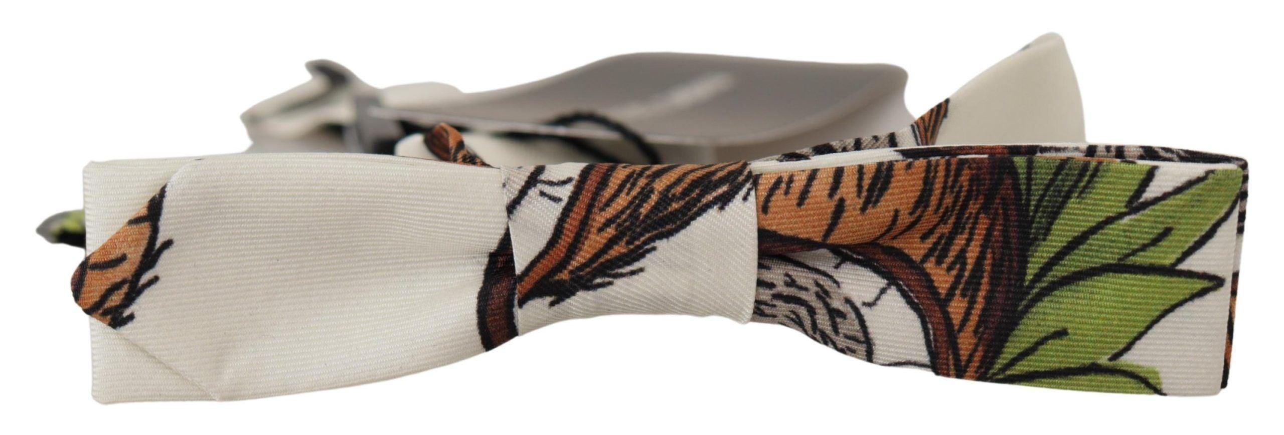 Dolce & Gabbana White Pattern Silk Adjustable Neck Papillon Bow Tie - Ellie Belle