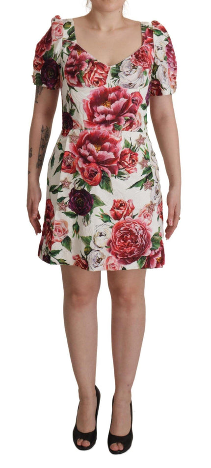 Dolce & Gabbana White Peony Print A-line Mini Cotton Dress - Ellie Belle