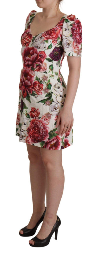 Dolce & Gabbana White Peony Print A-line Mini Cotton Dress - Ellie Belle