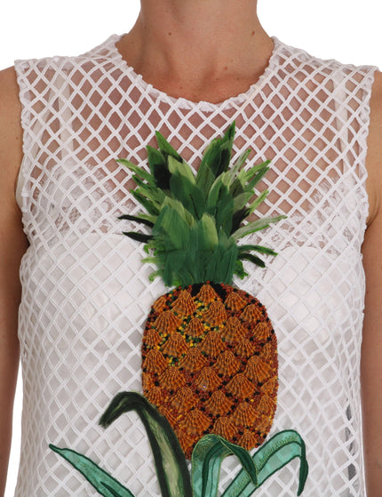 Dolce & Gabbana White Pineapple Sequined Applique Dress