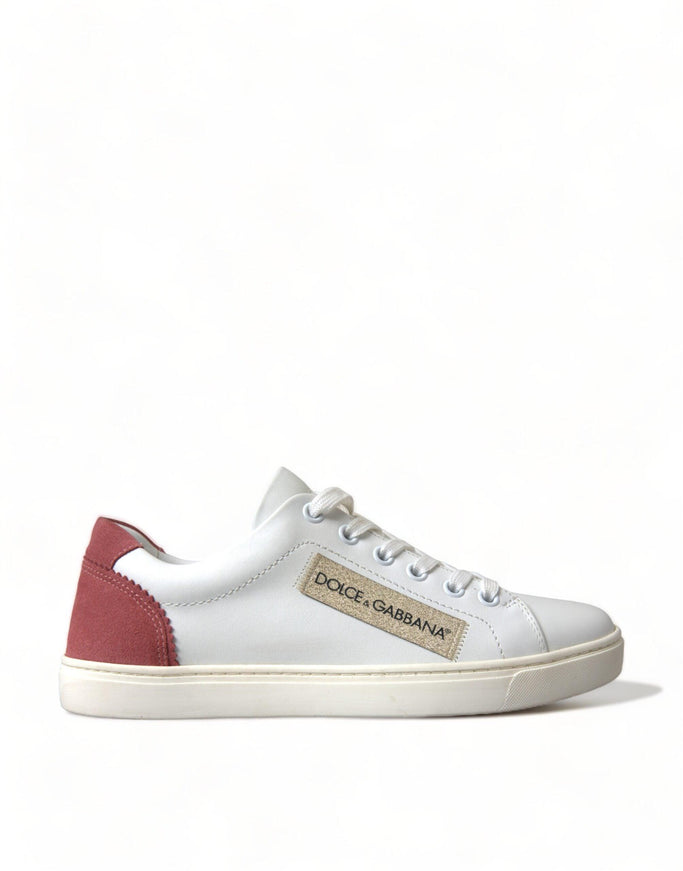 Dolce & Gabbana White Pink Leather Low Top Sneakers Shoes - Ellie Belle