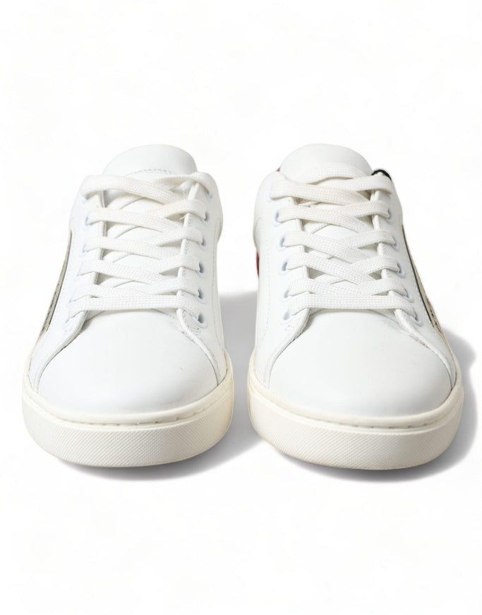 Dolce & Gabbana White Pink Leather Low Top Sneakers Shoes - Ellie Belle