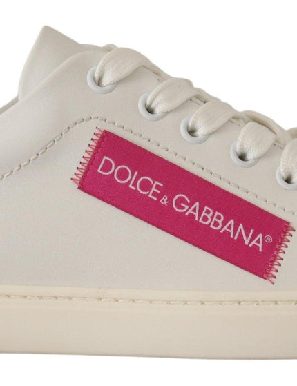 Dolce & Gabbana White Pink Leather Low Top Sneakers Womens Shoes - Ellie Belle