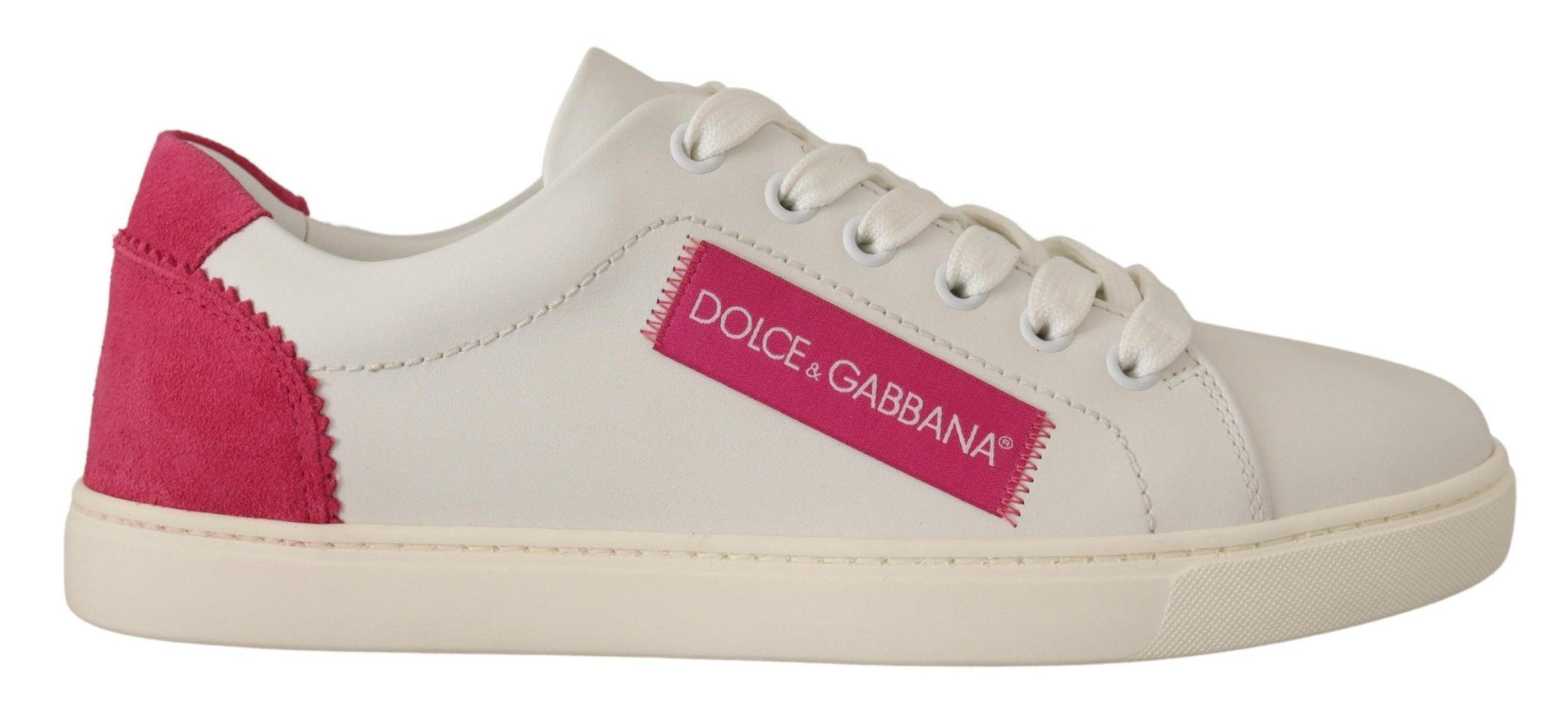 Dolce & Gabbana White Pink Leather Low Top Sneakers Womens Shoes - Ellie Belle