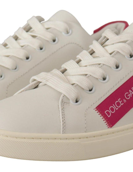 Dolce & Gabbana White Pink Leather Low Top Sneakers Womens Shoes - Ellie Belle