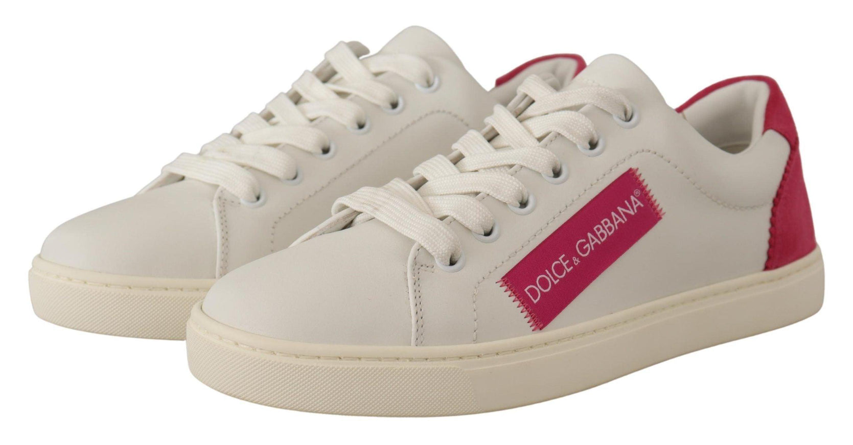 Dolce & Gabbana White Pink Leather Low Top Sneakers Womens Shoes - Ellie Belle