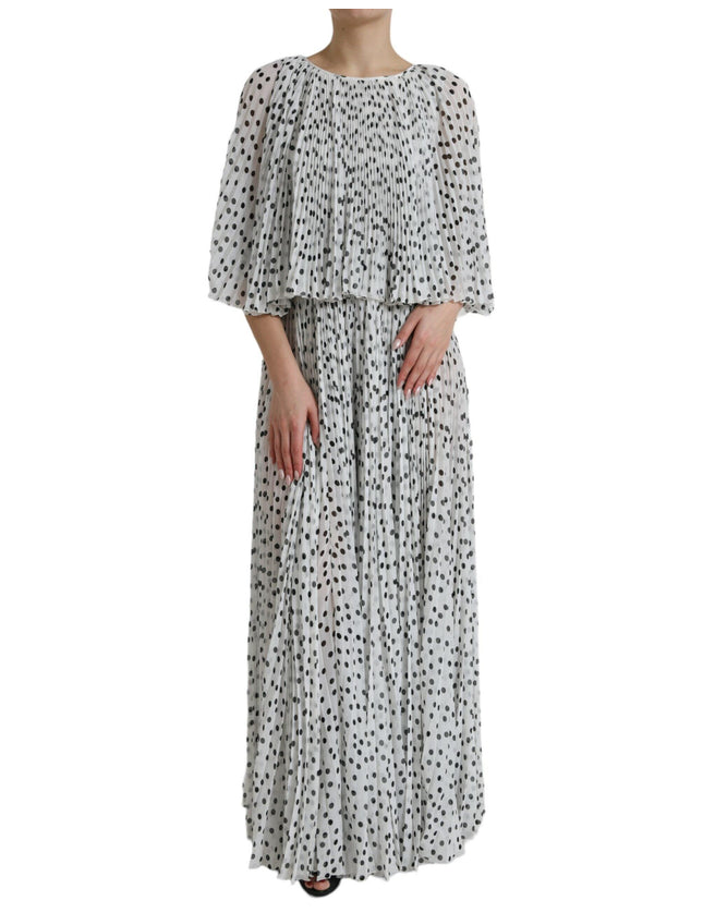 Dolce & Gabbana White Polka Dot A-line Pleated Maxi Dress - Ellie Belle