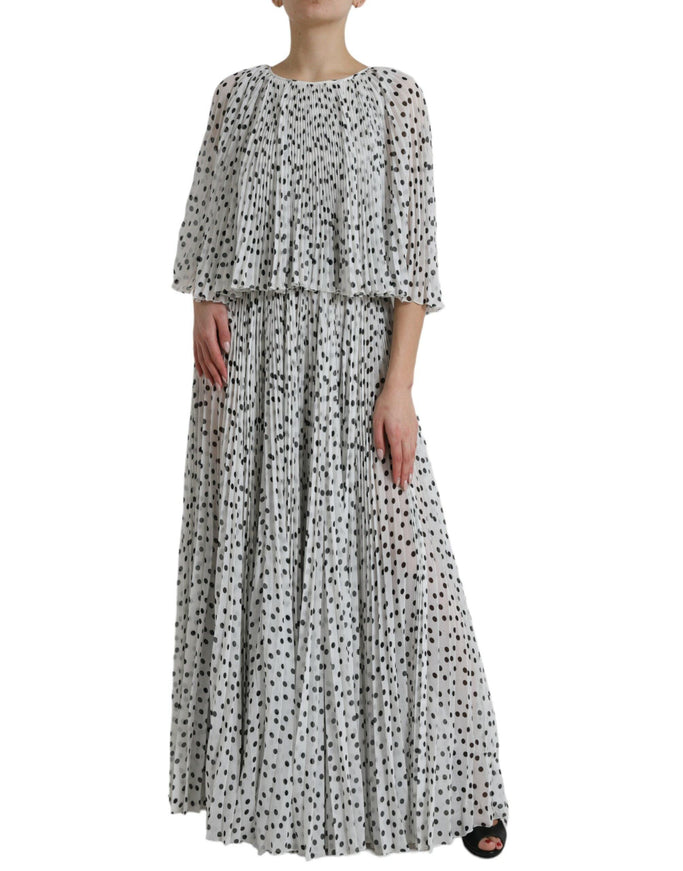 Dolce & Gabbana White Polka Dot A-line Pleated Maxi Dress - Ellie Belle