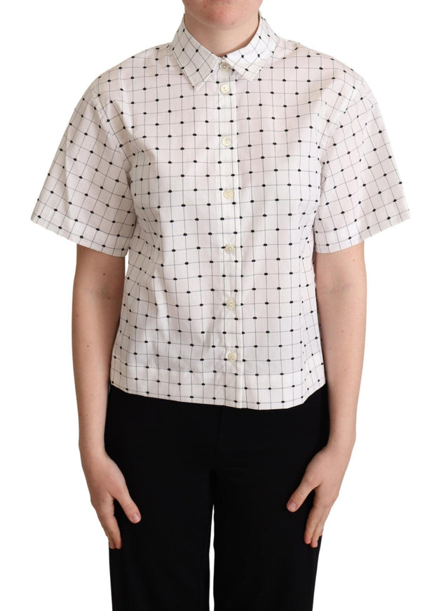 Dolce & Gabbana White Polka Dot Cotton Collared Shirt Top - Ellie Belle