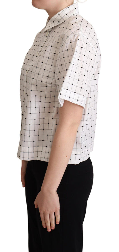 Dolce & Gabbana White Polka Dot Cotton Collared Shirt Top - Ellie Belle