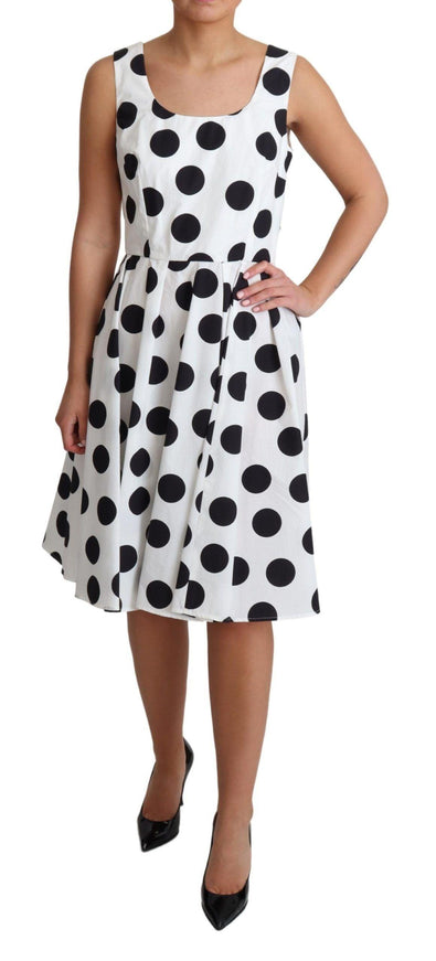 Dolce & Gabbana White Polka Dotted Cotton A-Line Dress - Ellie Belle