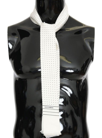 Dolce & Gabbana White Polka Dotted Silk Skinny Scarf