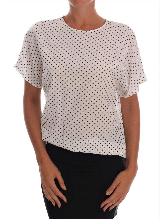 Dolce & Gabbana White Polka Dotted Silk T-shirt Top