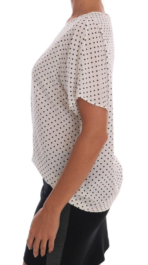 Dolce & Gabbana White Polka Dotted Silk T-shirt Top