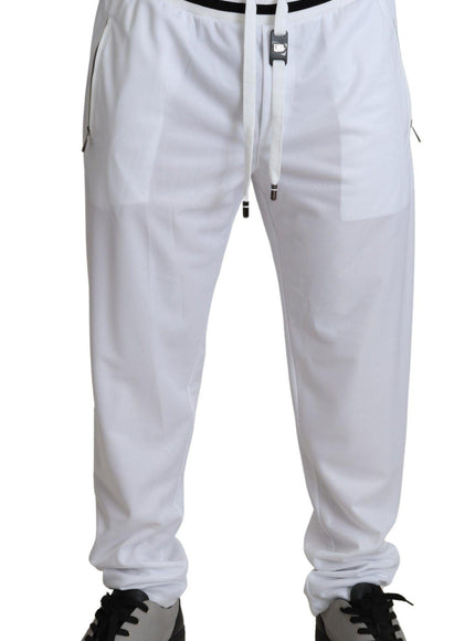 Dolce & Gabbana White Polyester Logo Patch Sweatpants Pants - Ellie Belle