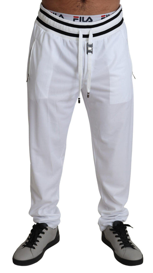 Dolce & Gabbana White Polyester Logo Patch Sweatpants Pants - Ellie Belle